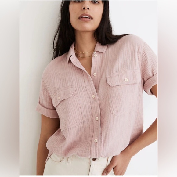 Madewell Tops - Madewell button up shirt Size:M light pink 100% Cotton